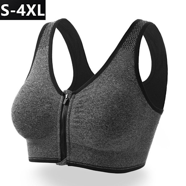 Dragkedja Sport BH Plus Size Löpning Yoga Fitness GRÅ XL grå grey XL