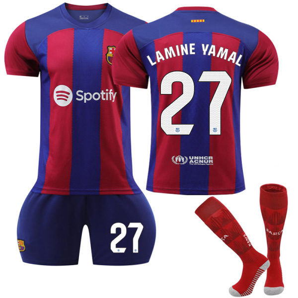 Barcelona Home barnfotbollströja nr 27 Yama 2023-24 Adult L