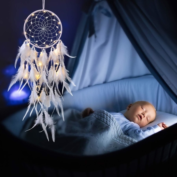 LED Dreamcatcher Håndlavet Fjer Dream Catcher Lys Op