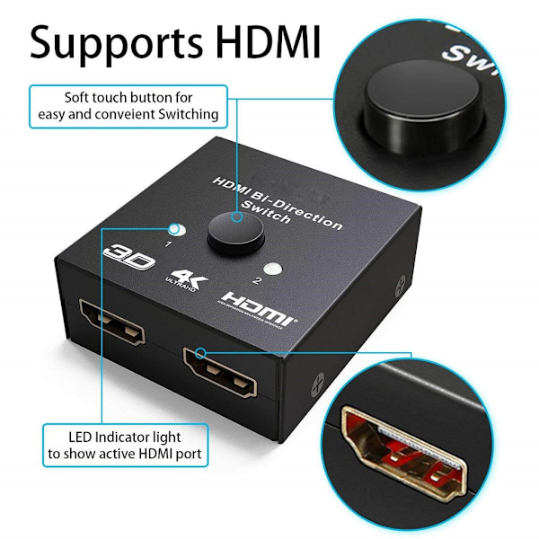 INF HDMI tosidig splitter/switch 2x2