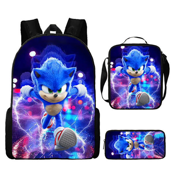 Sonic-reppu lapsille, lounaslaukku, kynäpussi setti kolme - varastossa 23