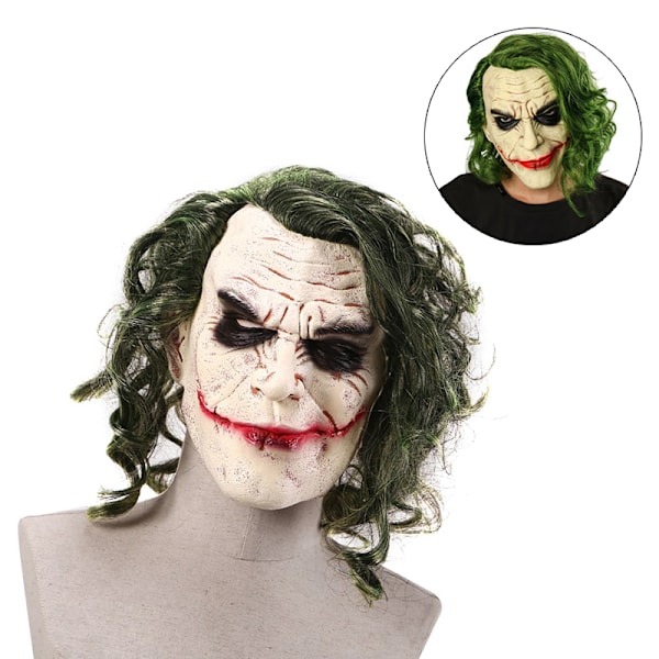 Halloween Joker-naamio Cosplay Kauhu Klovnaamio vihreällä hiuksella