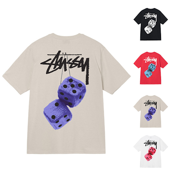 Unisex 2024 Stussy Fuzzy Dice T-shirt Åndbar T-shirt Topper Hvid White L