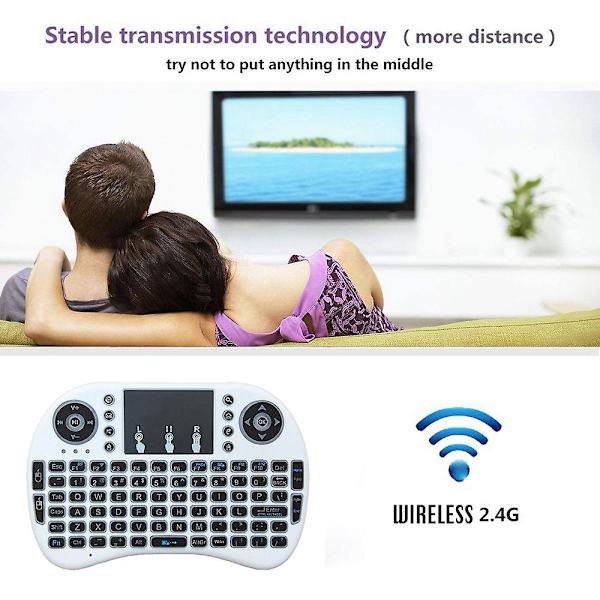 Mini 2,4 GHz multimedia bærbar trådløs håndholdt minitastatur med pekeplate-mus Backlit lithium battery white