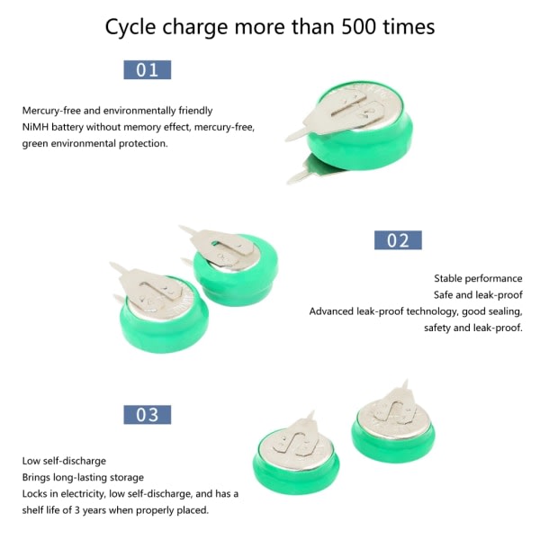 NiMh-batterier med hög kapacitet, långvariga 1,2V 80mAh knappcellsbatterier med lödflikar för elektriska leksaker