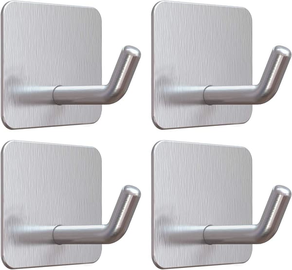 Självhäftande krokar silver väggkrokar för handdukar kök badrum vardagsrum 4-pack-FA-