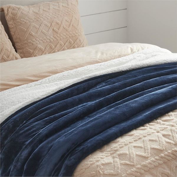 Sherpa fleece tæppe til sofa - tykke varme tæpper og kaster, marineblå, 160 x 130 cm (mørkeblå)