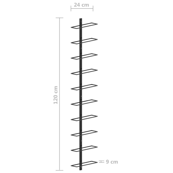 vidaXL Væghængt Vinstativ til 10 Flasker Sort Metal black 2920