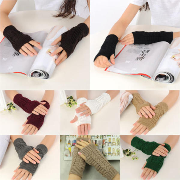 Neutrala halvfingerhandskar vinter stickade fingerlösa handskar Khaki