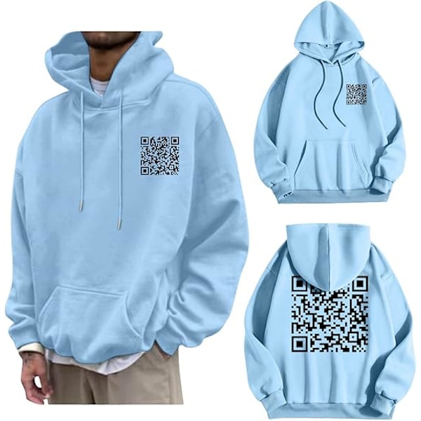 Rolig Fu QR-kode Hættetrøje, Sjov Rolig Hættetrøje Unisex, Vinter Tyk Trøje Lyseblå Light Blue XL
