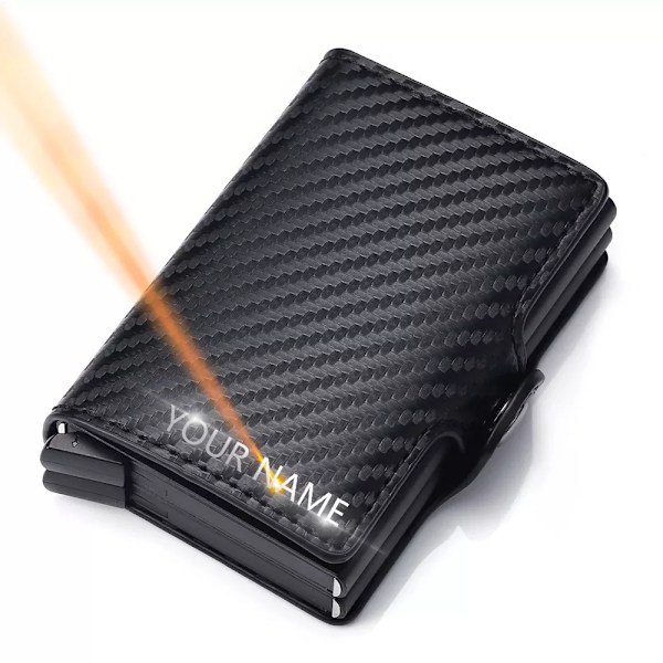 RFID Herre Korttegnebog Gratis Navnegravering Kulfiber Slank Minipengepung 14 Kortlommer Lille Pengepung Mand Tegnebog Carbon Fiber