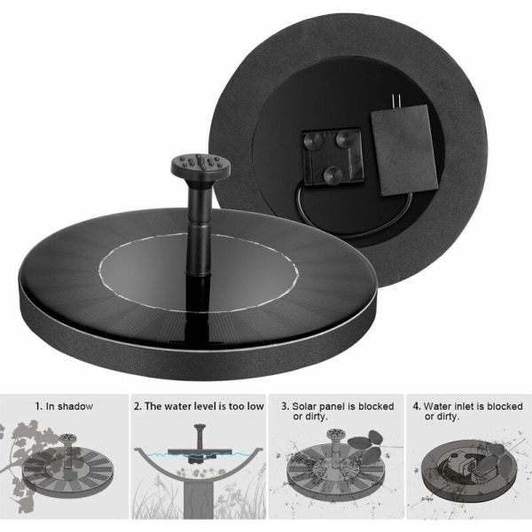 Solcelledrevet springvand med batteri, 1,5W udendørs havefontæne, vandfontæne, havedekoration, minivandpumpe, solenergidrevet pumpe med batteri, udendørs