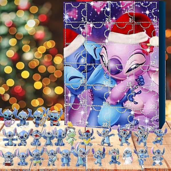 Lilo & Stitch Julkalender med 24 figurer - Cartoonleksaker Ornament Countdown Kalender-sz3