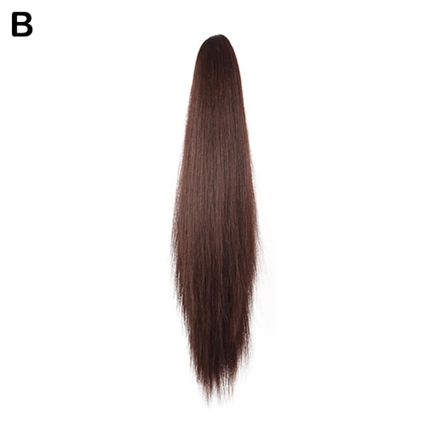 Syntetisk lång rak klohästsvans peruk Clip In Hair n Hairp dark brown One-size