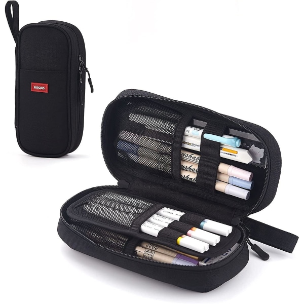 Case med stor kapacitet, hållbar pennpåse med dragkedjor, bärbar estetisk pennväska för vuxna svart