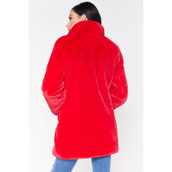 Kvindes varm vinterjakke i kunstig pels med for og knapper - Rød Red 2XL