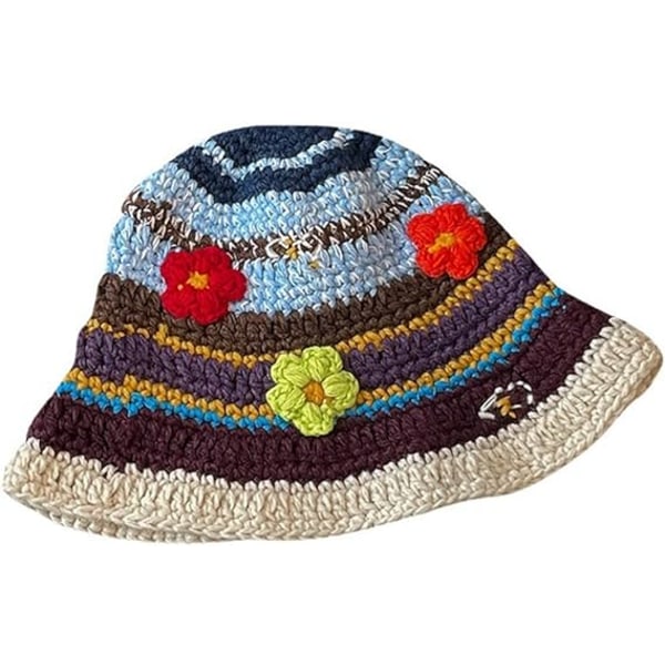 Kvinner Strikket Lue Cap Boho Strikk Bucket Hatter Håndlagde Cloche Heklet Hatter color