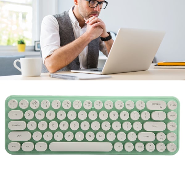 Trådlöst tangentbord och mus-kombination, mini bärbar retro tyst 2,4G trådlös 68 tangenter kontors tangentbord och mus-s White Green