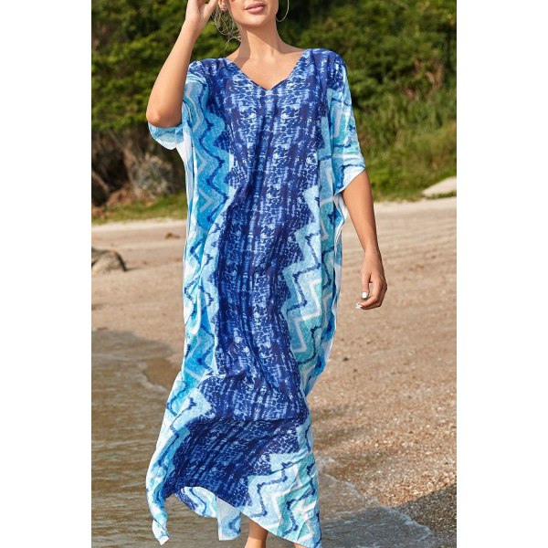 Kvinnors tryckta Kaftan Maxi strandkjol En storlek