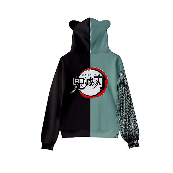 Unisex Demon Slayer trykt hoodie sweatshirt Casual Pullover Katteøre hættetrøje Toppar Grøn Green S