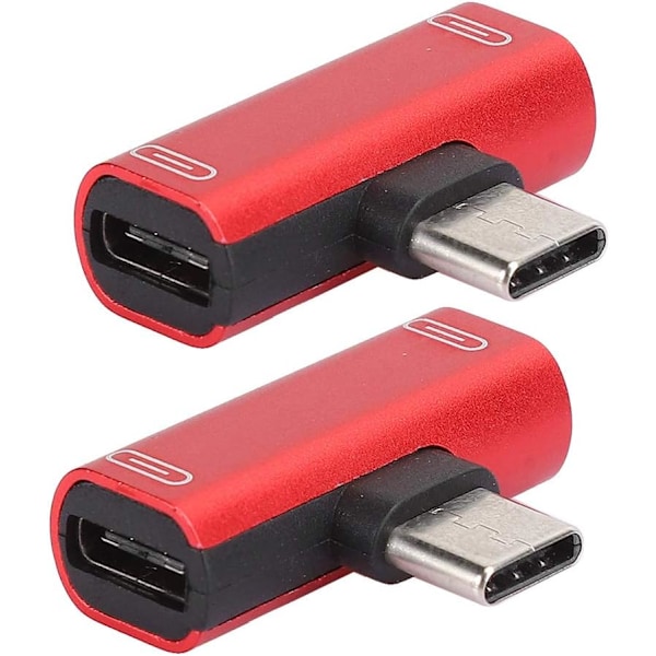 Adapteri C-tyypin äänen latauslaite alumiini USB-C-jakaja, lataus/puhelu/kaukosäädin/musiikki 2-in-1-muunnin (punainen) (2 kpl)