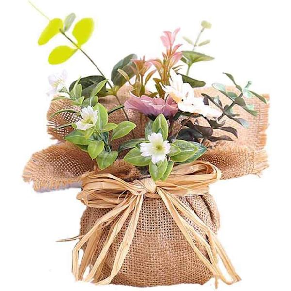 Kunstig Blomsterpotte Potteplanter med Burlap Dekorative