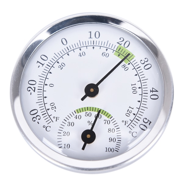Innendørs Analog Luftfuktighet og Temperaturmåler Hygrometer Silver