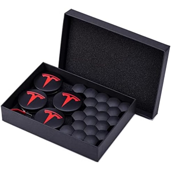 Hjulnavkapslar Cover (4st) för KAVANIC Tesla Model Y Model 3 Modifiering Cover (svart/mattsvart) Red Kit