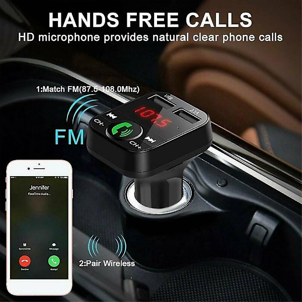 Trådlös Bluetooth-bilsändare 2 USB-laddare Aux-adapter Handsfree