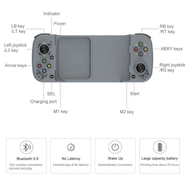 Trådlös spelkontroll för Android, iPhone, Bluetooth Gamepad Joysticks för Samsung Galaxy 22/21/20, iPhone 14/14 Plus/14 Pro/14 Pro Max/13 Pro Max, COD Grey