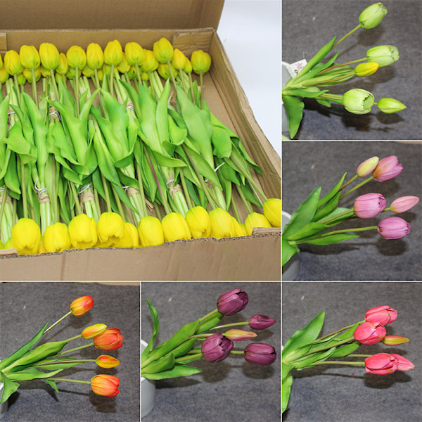 Luksuriøse Silikon Real Touch Tulipaner Buket Dekorativ White