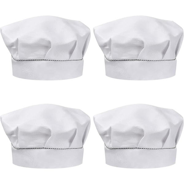 4 st Barnkockhattar 3-13 år, Justerbar Matlagningsmössa Pojke Flicka, Andningsbar Kockmössa i Polycotton, Hatt för Småbarn för Husmanskost (wh