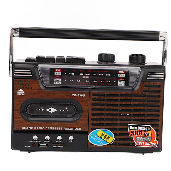 Kasettikasettisoitin AM FM-radio Vahva signaali Hiljainen Tukee muistikortteja ja USB:tä Kannettava kasettikasettisoitin Tallennin EU-pistoke 220V 1.5