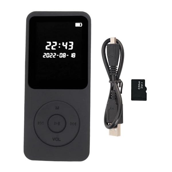 MP3 MP4-afspiller Bluetooth 5.0 Ultratynd Digital LCD 1,77 tommer skærm Indbygget HD-højttaler Bærbar HiFi-musik afspiller med 64G hukommelseskort