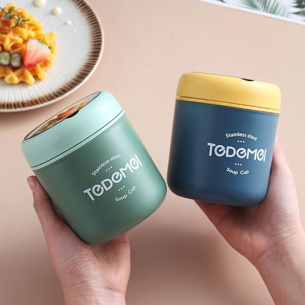 Varmt mat termos, isolerte matbeholdere, rustfritt stål mat termos med sammenleggbar skje for varme måltider, takeaway supper (Grønn)