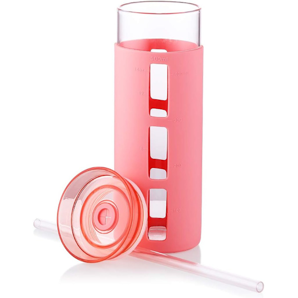 Glas 500ml - Resemugg Drickburk med Sugrör och Lock Smoothie