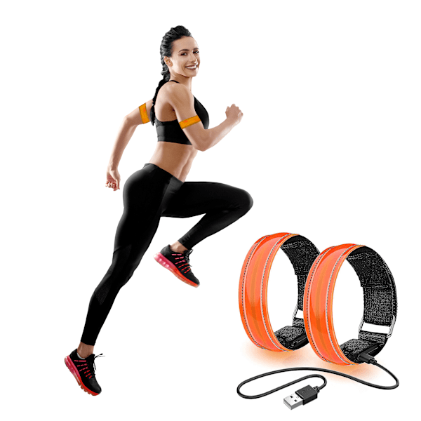 2-pakks Oppladbart LED-Armbånd – Høy Synlighet Løpelys Orange