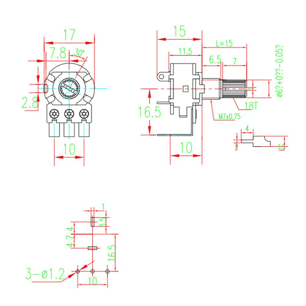 10 kpl WH148 Potentiometri B100K B100K B100K B100K