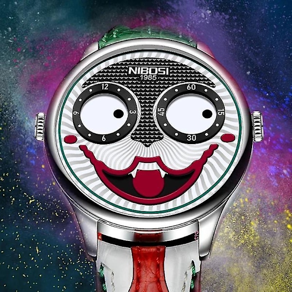Herre Ur Stor Skive Joker Kvarts Armbåndsur Læder Vandafvisende Clown Ansigt Design