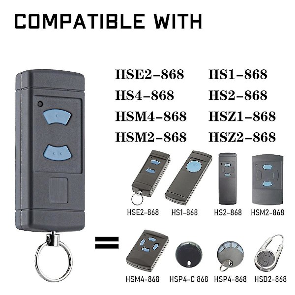 2-pakks fjernkontroll for garasjeportåpner, erstatning for Hse2-868 Hs4-868 Hsm4-868 Promatic Gray