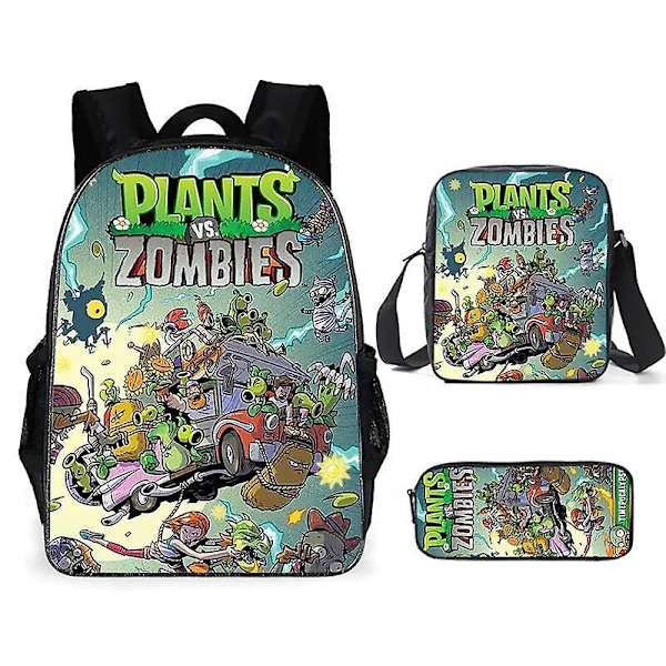 Plants vs. Zombies 3-pakks sett ryggsekker spilltilbehør jenter gutter ryggsekker skolevesker tegneserie barnehage ryggsekk gave 6