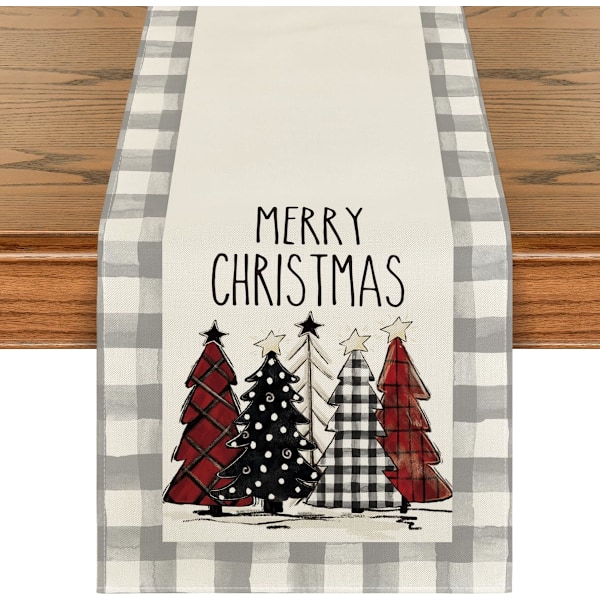 Christmas Trees Merry Xmas Table Runner, Seasonal Winter Holiday Kitchen Dining Table Decoration