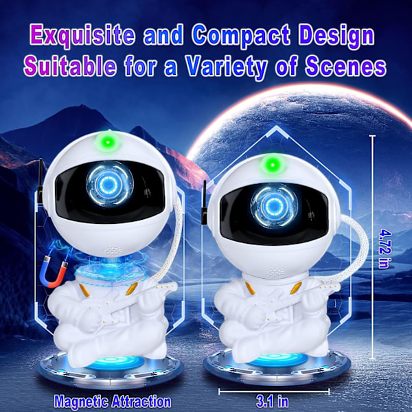Astronaut Galaxy Projektor Stjernelampe Astronautlampe Galaxy Stjerneprojektor Natlampe LED-lampe med Timer Fjernkontroll (Hvit) White