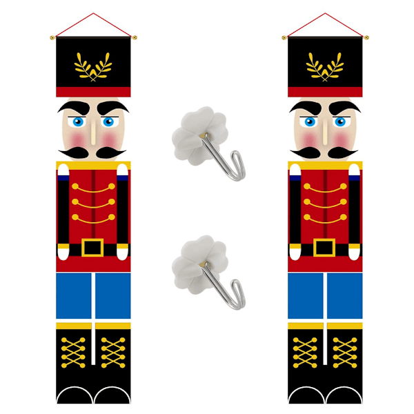 2 stk. Nøddeknækker Julebanner Sentry Soldier Model Banner til Juledekorationer, Indendørs og Udendørs Indretningsbehov (30 × 180 cm / 12 × 71