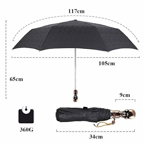 105CM 3-taittuva luova kallokahvainen automaattinen suuri sateenvarjo black