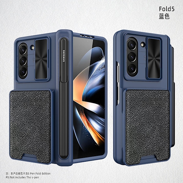 Z Fold 5 Fodral, Plånbok Gångjärnsskydd Fodral För Samsung Galaxy Z Fold 5 Med S Pen Hållare & Skjutbart Cover Blue