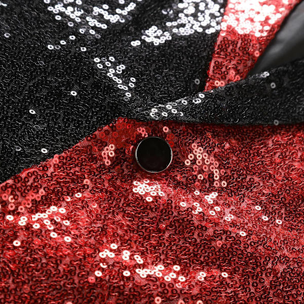 Sequin Glitter Blazer for menn En knapp spisskrage Smokingjakke svart og rød black and red S