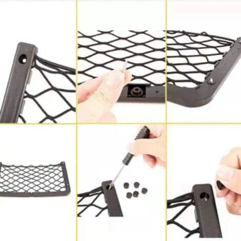 Sæt med 3 bilopbevaringsnet 36 x 18 cm – Elastisk net til opbevaring af bagage og aviser – Robust fastgørelse til varevogne og autocampere-FA-