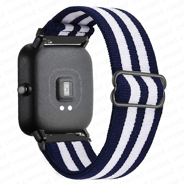 20mm/22mm Rem til Amazfit Gts 4//2/2e/3/gts2 Mini/gtr 4/3/pro/gtr2/47mm/stratos Nylon Elastisk Urrem Amazfit Bip Rem stribet blå hvid stripe blue white 20mm