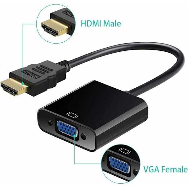 (Svart) HDMI till VGA, HDMI till VGA-adapter, Active 1080P HD Video C